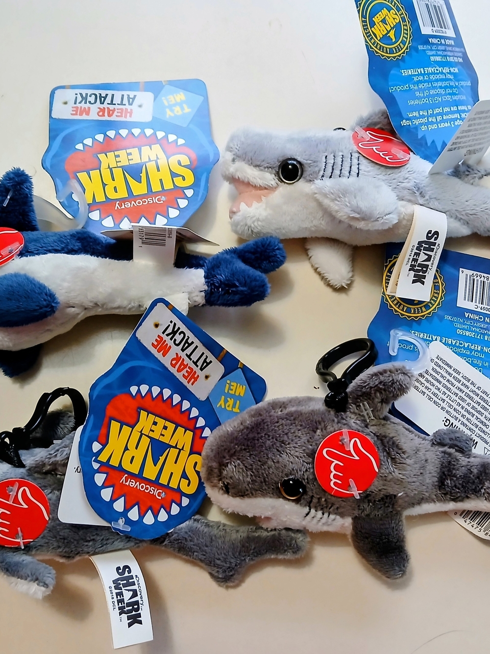 Shark Week Plush Keychain Lot - Gray and White Shark Toys